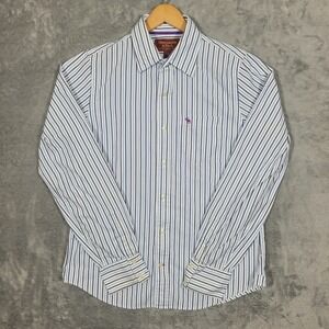 Vintage Abercrombie Fitch Mens Large Blue White Striped Button Down Shirt Y2K